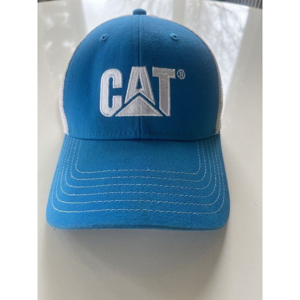 Caterpillar CAT Blue & White Sandwich Visor Trucker Hat Cap